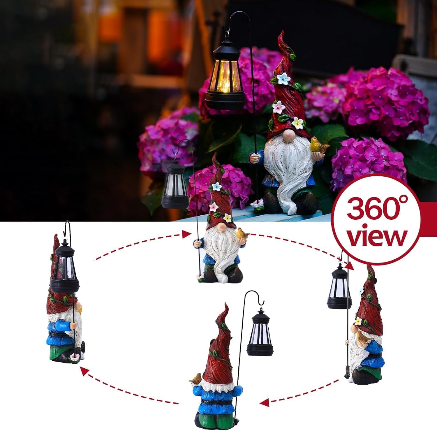 Gnomes Outdoor Statue with Solar Lights,Solar Garden Gnomes Decorations for Yard Patio Outside Gnome Garden Decor, Gnomes Gifts for Women Mom - Image 5