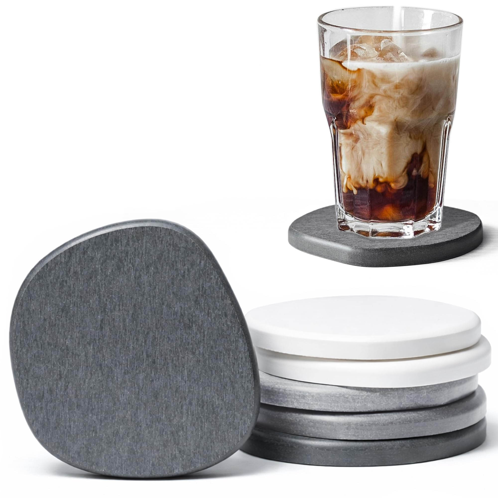 Sous-verres en diatomite design gris et blanc haute absorption pour table basse moderne
