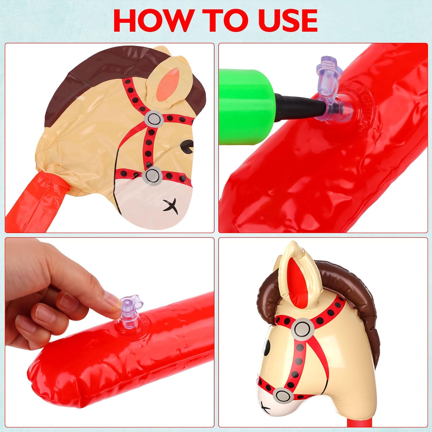 18 Pcs 40 Inch Brown Inflatable Stick Horse Blow Up Horsehead Stick Balloon Horse Birthday Party Supplies Pony Stick for Christmas Horse Themed Party Decorations Halloween Costume Stick