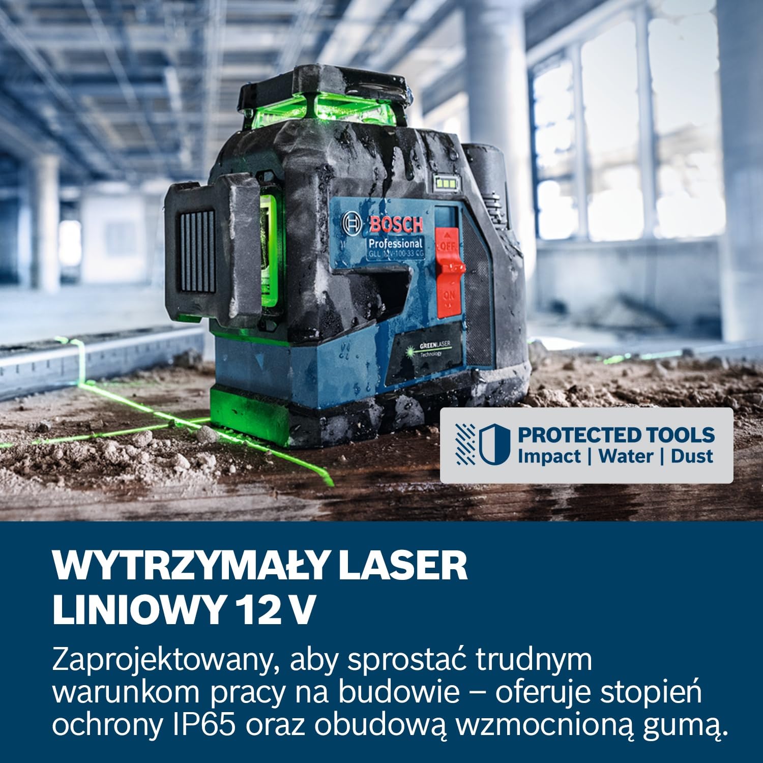 Bosch Professional Laser Liniowy GLL 12V‑100‑33 CG (3×360° zielone linie laserowe, w zestawie uchwyt, klips sufitowy, 2× GBA 12V 2.0Ah, ładowarka GAL 12V‑40, L‑BOXX 136) – Amazon Exclusive Set
