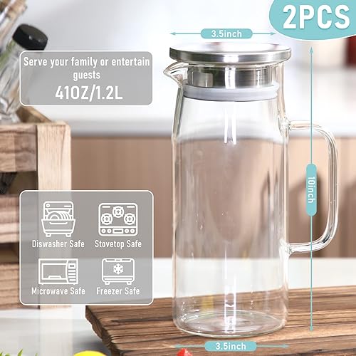 Miniatura 2 de 2 jarras de vidrio con tapa y boquilla, jarra de vidrio para agua calientefría con asa, jarras de té helado, jarras de bebidas para refrigerador,