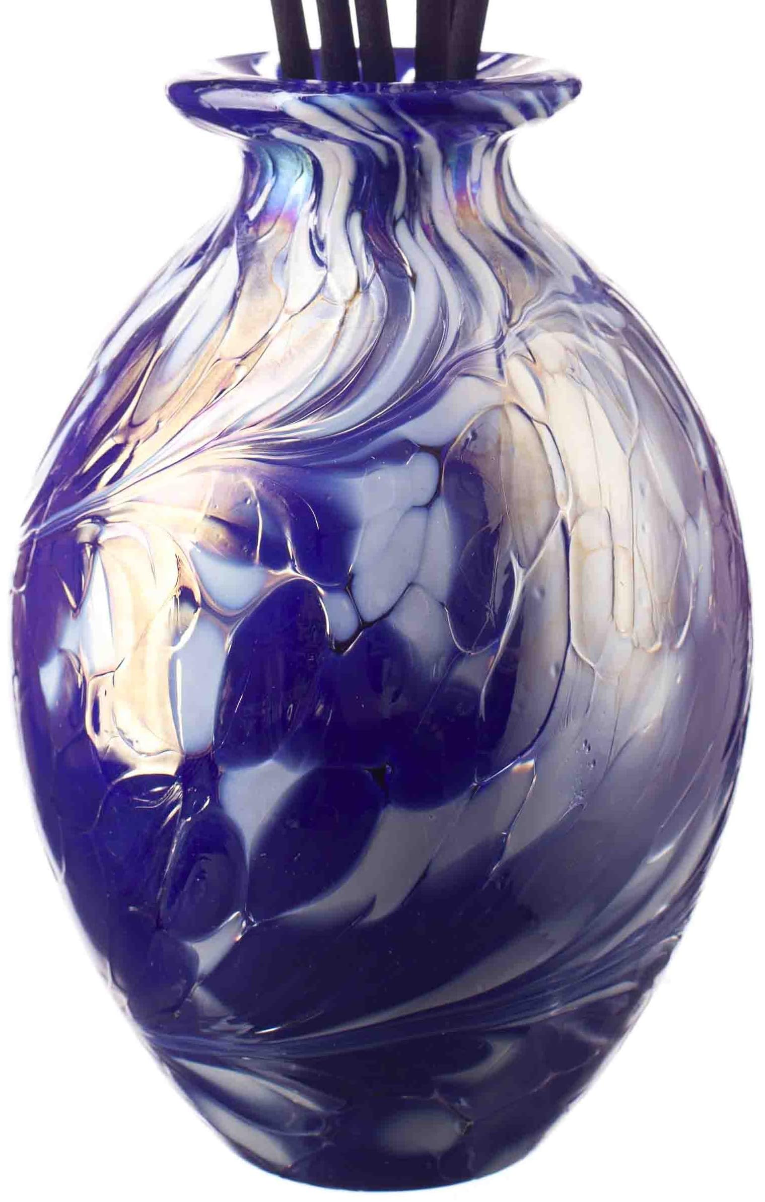 Amelia Art Glass Dark Blue & White Coloured Mouth Blown Glass Bud Vase Reed Diffuser - Height 14Cm