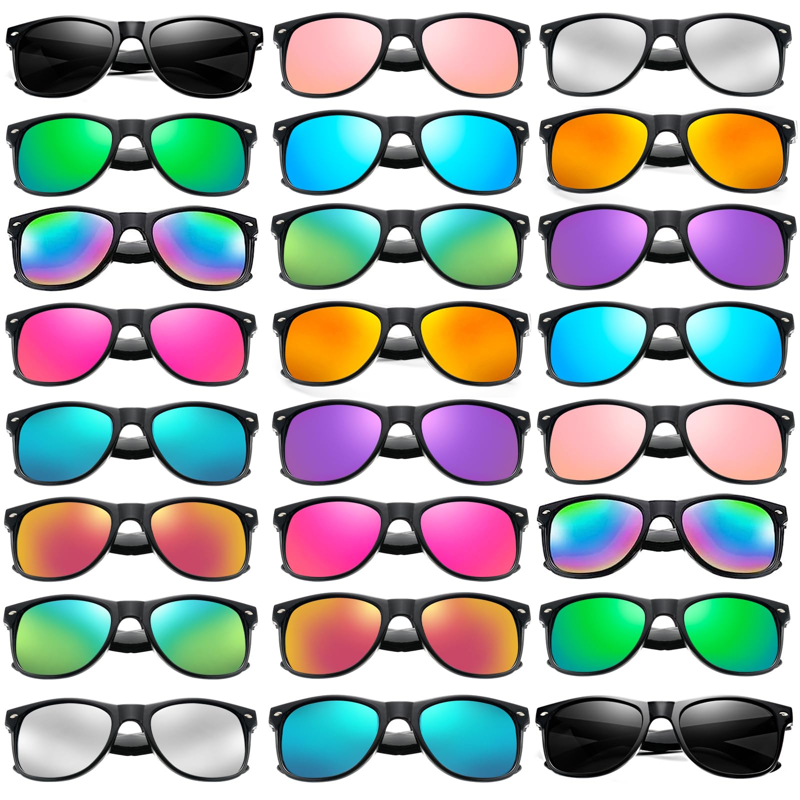 Pibupibu 14 Pack Wholesale Neon Sunglasses Bulk, Retro 80s Mirrored Lens Adult Sunglasses Party Favors