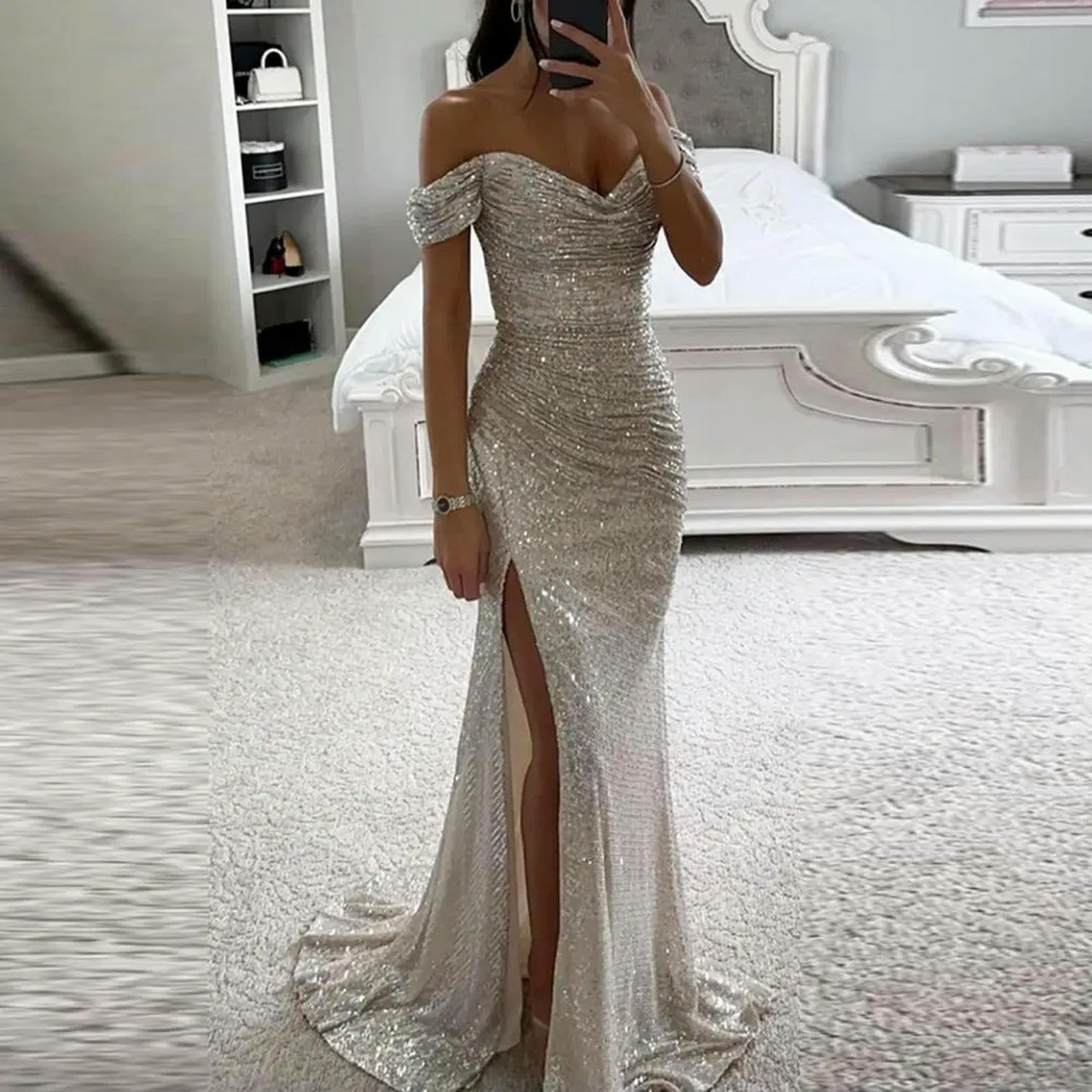 Gonna Donna Abito da Abito da Spalma da Spalline Elegante Abito Maxi con Scollo A V Sequestro per Ballo da Sera Spalla Spalla Sottile Abito Lungo