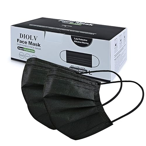 DIOLV - Máscara desechable para rostro para mujeres y hombres adultos 3 capas 50 unidades