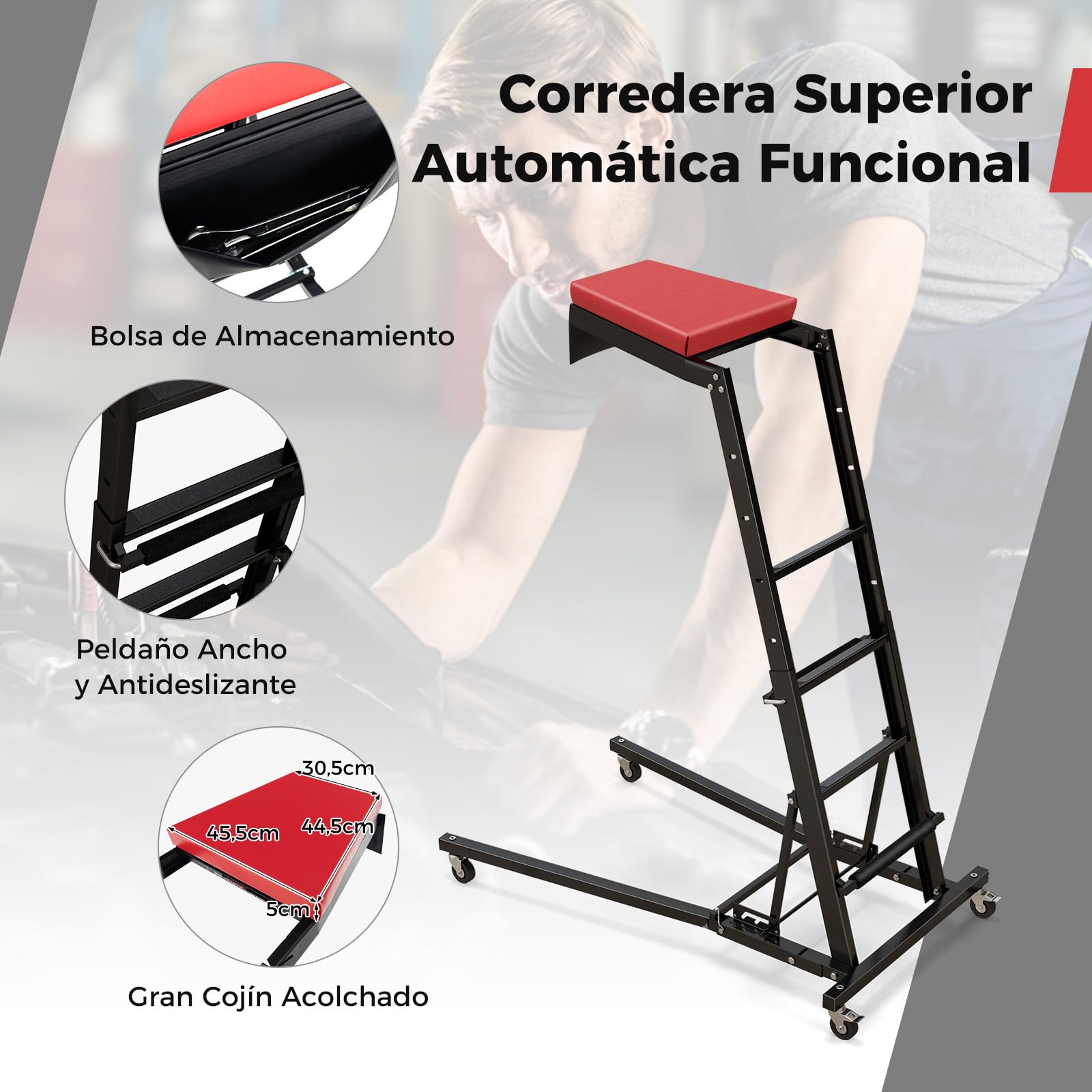 COSTWAY Elevador Lateral Plegable, Mecanismo Automotriz con Altura Ajustable de 114,5 a 168 cm y Ángulo, Estación de Trabajo Elevada Plegable para Garaje en Casa, Tienda de Reparación