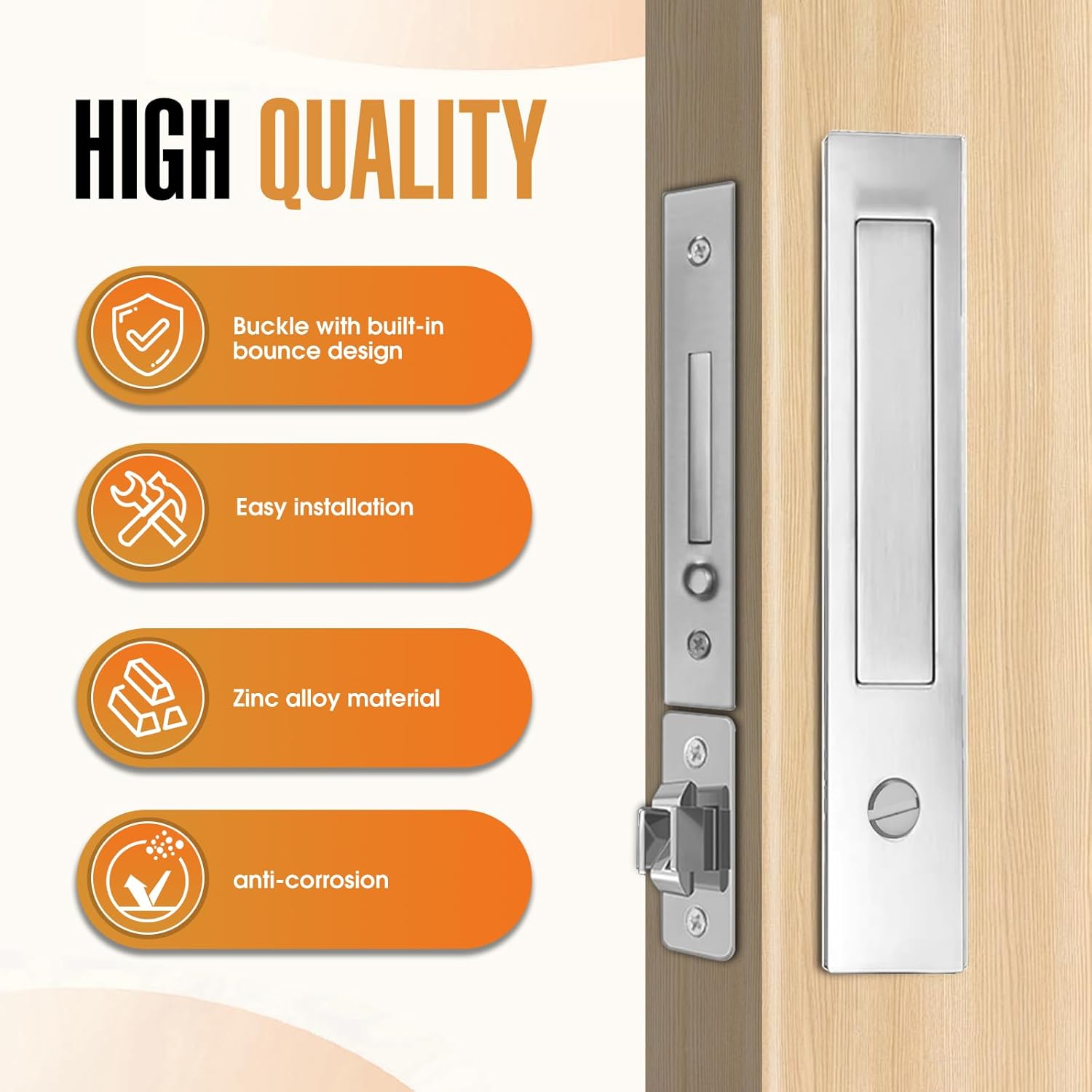 Pocket Door Locks,Pocket Door Privacy Lock,Pocket Door Handles with Lock,Pocket Door Hardware with Edge pulls for Sliding,Folding Doors(Silver,Privacy Type)