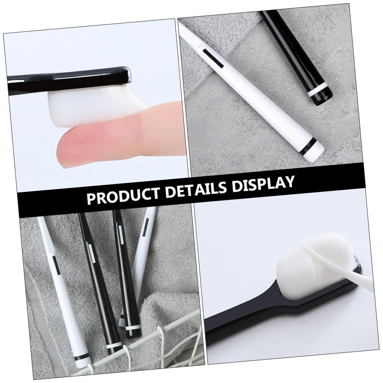 Spazzolino da Denti Manuale 4 Pezzi Set Adulti Setole Morbide | Bianco e Nero, Superficie Liscia, Non Si Deforma, Penetra negli Spazi tra Denti