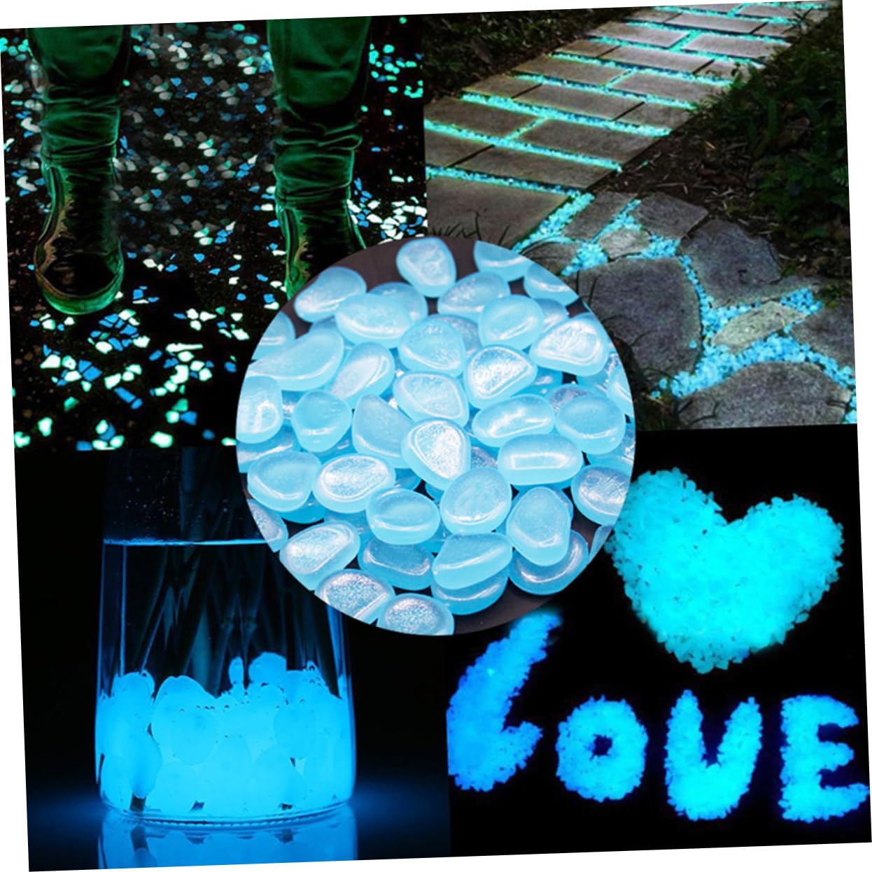 GAROZATION Glow in The Dark Fish Tank Pebbles 2 Bag Set 400pcs Aquatic Decor Resin Rocks for Aquariums