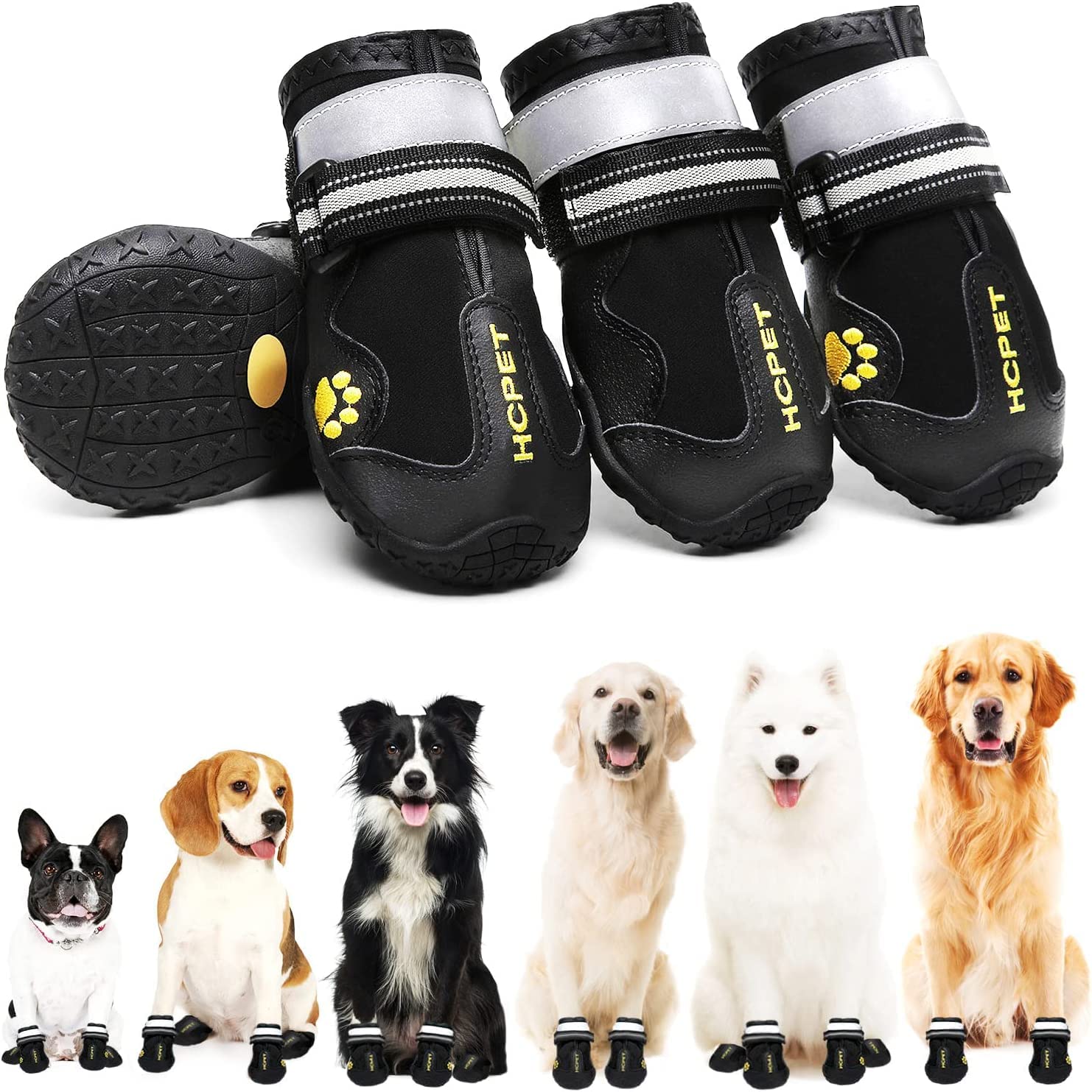 KUTKUT Dog Boots, Waterproof Dog Shoes, Dog Booties with Reflective Rugged Anti-Slip Sole & Skid-Proof, Outdoor Dog Rain Boots for Medium to Large Dogs, Four Ways Stretch Paw Protectors (Size: 5)