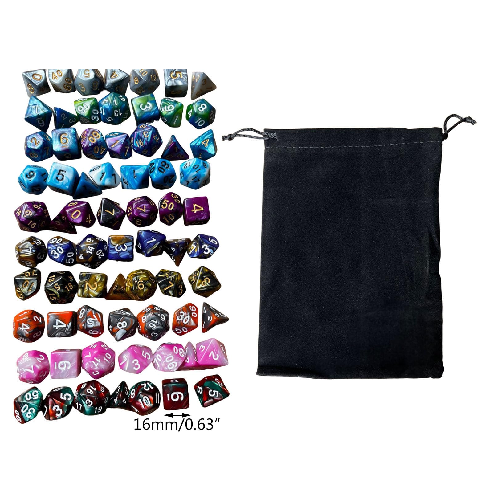 Set di 70 dadi acrilici multilato, cubi poliedrici, 10 cubi da tavolo colorati, facili da leggere, durevolezza