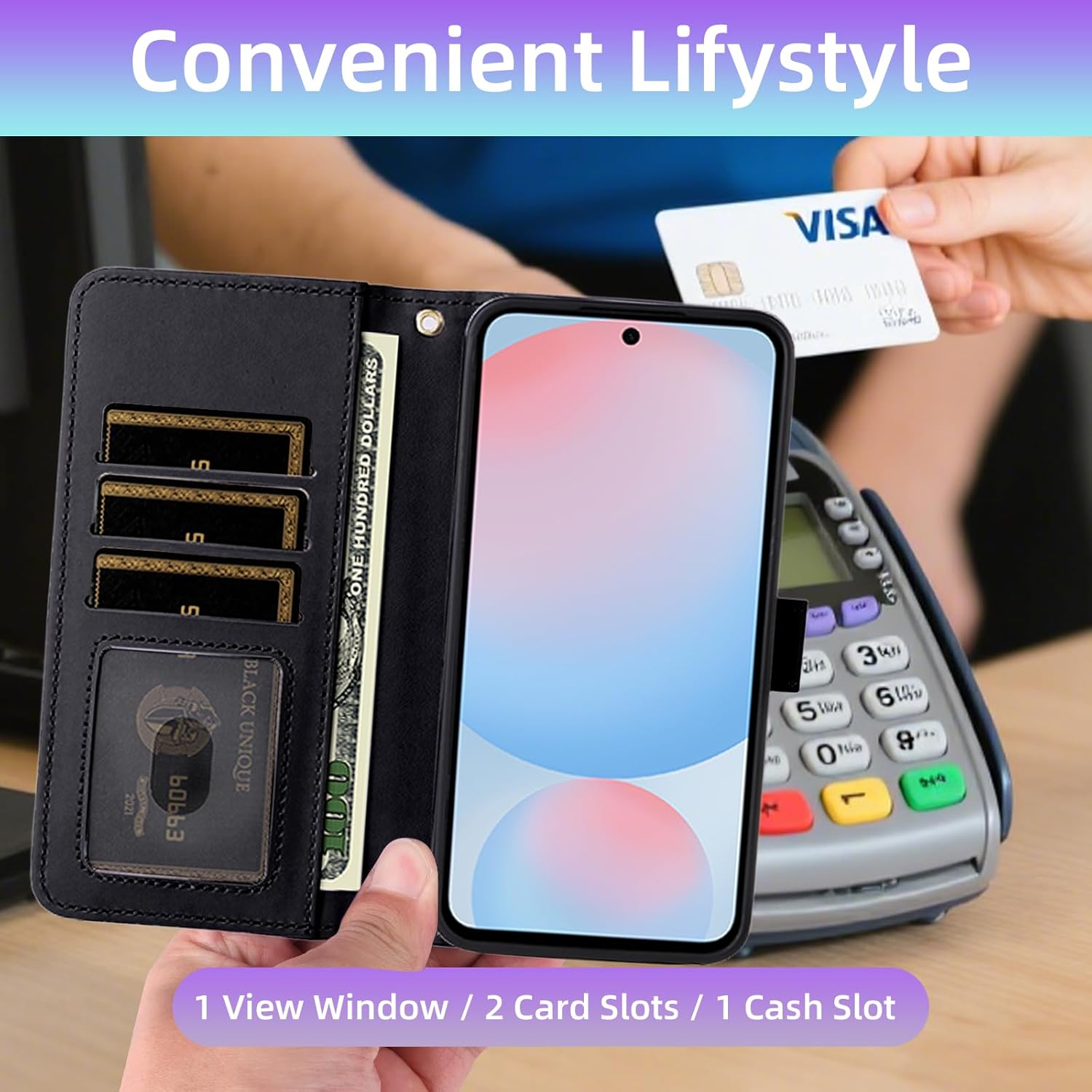 Furiet Argyle Wallet Case for Samsung Galaxy S24 Plus/S25 Plus S24+ S25+ 5G Wrist Strap Shoulder Strap, Card Slots Purse, Stand Phone Cover for S24Plus 24S + S 24 24+ S25Plus 25S 25+ Women Men Black - Image 6