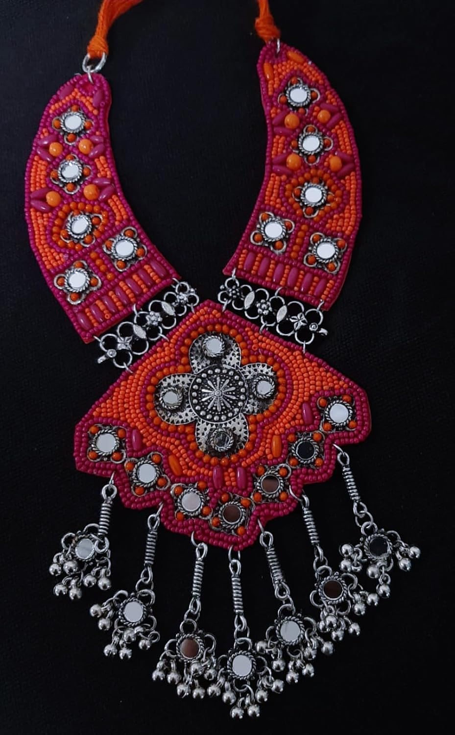 Designer Beads Indian Afghani Handmade Fabric Bridal Bridesmaid Silver Oxidized Ethnic Traditonal Choker Necklace Jewelry