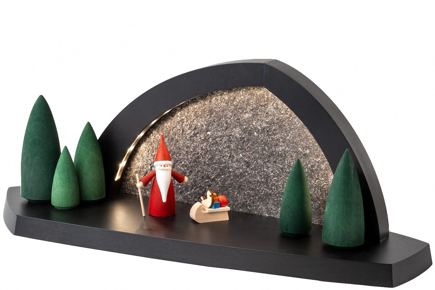Gnome de Noël LED en arc de roche anthracite art populaire de Seiffen bois