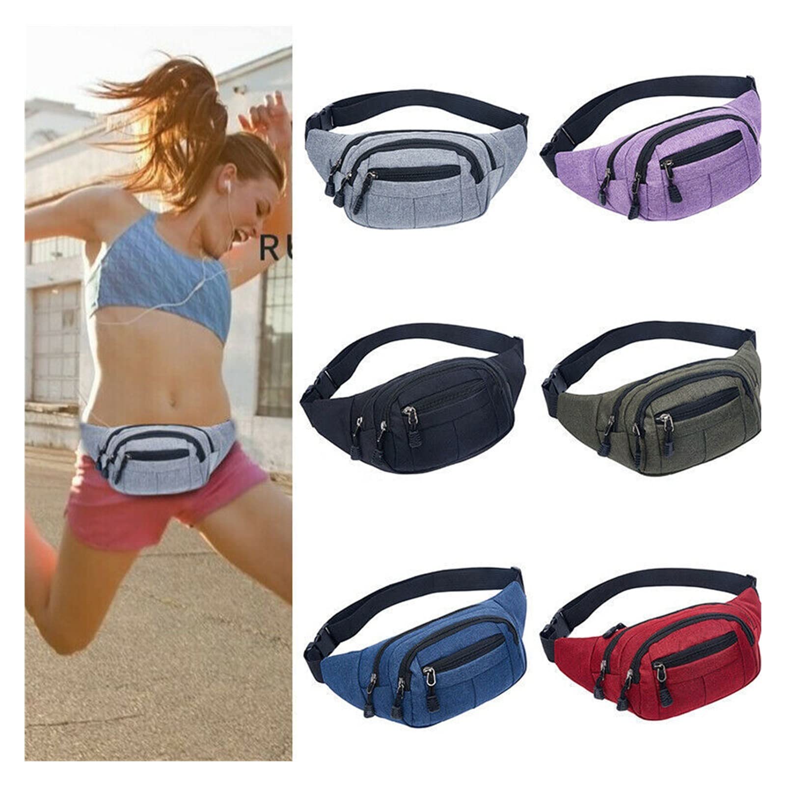 Mujeres de la Cintura Bag Pack Casual Functional Money Cinturón Bolsa Deporto Running Canvas Bag Bag Fanny