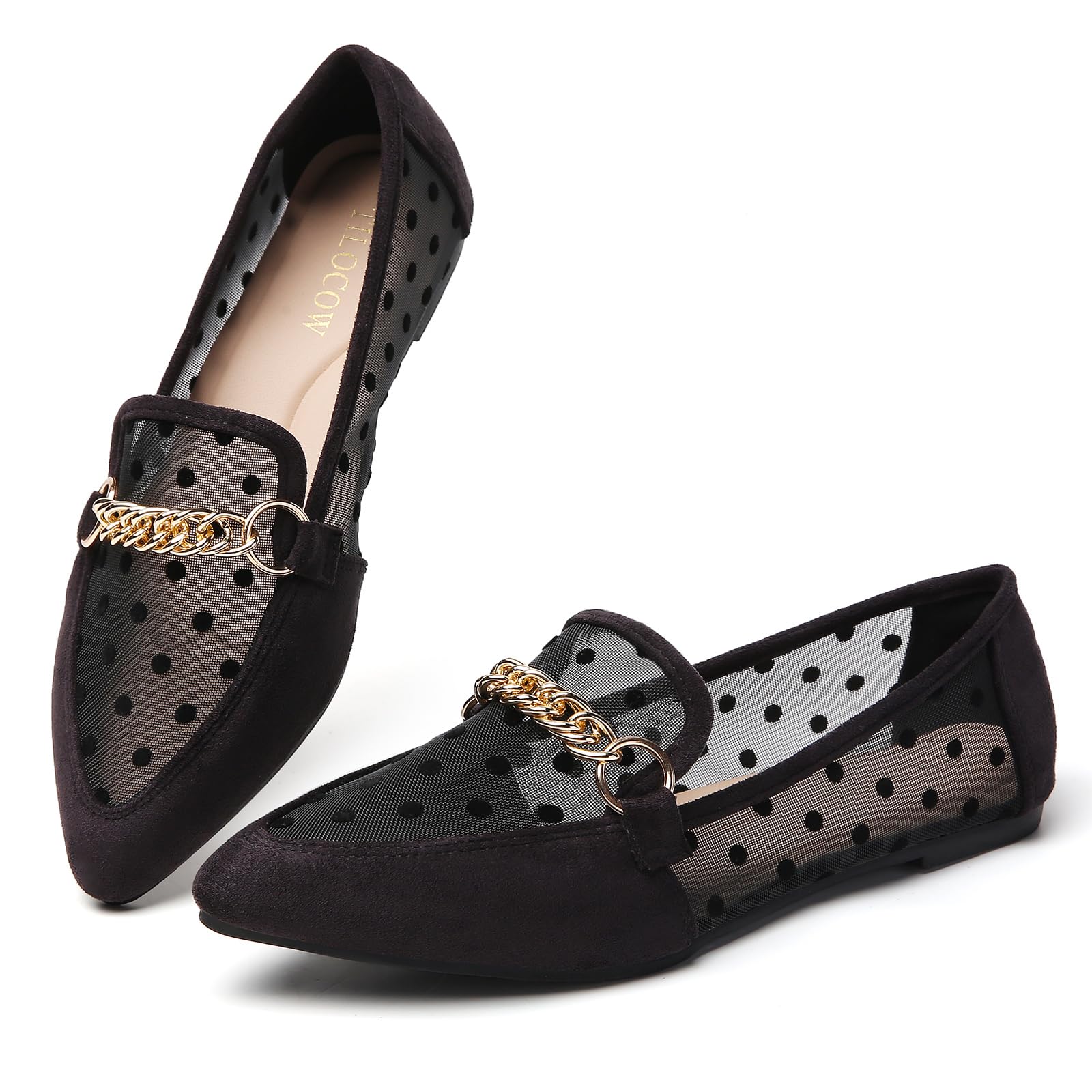 Tilocow Pointed Toe Flats Loafers for Women Dress Shoes for Work Office | Slip on Loafer,Comfortable &amp; Lightweight,Metal Chain,Business Casual, Memory Foam