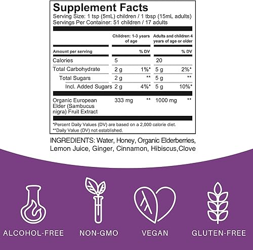 Vista 2 de Elderberry Syrup by Elderlane - Elderberry Shots - Immune Support Supplement for Kids & Adults - Immune Boosters - Natural Immunity Booster - Made