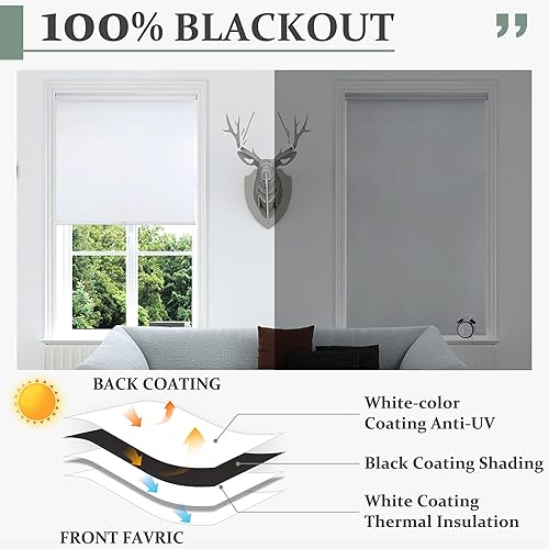 Miniatura 5 de Bliwans Persianas enrollables, sin cordón, cortinas opacas, accesorio de ventana, persianas de puerta para el hogar, oficina, cocina, 35 pulgadas de