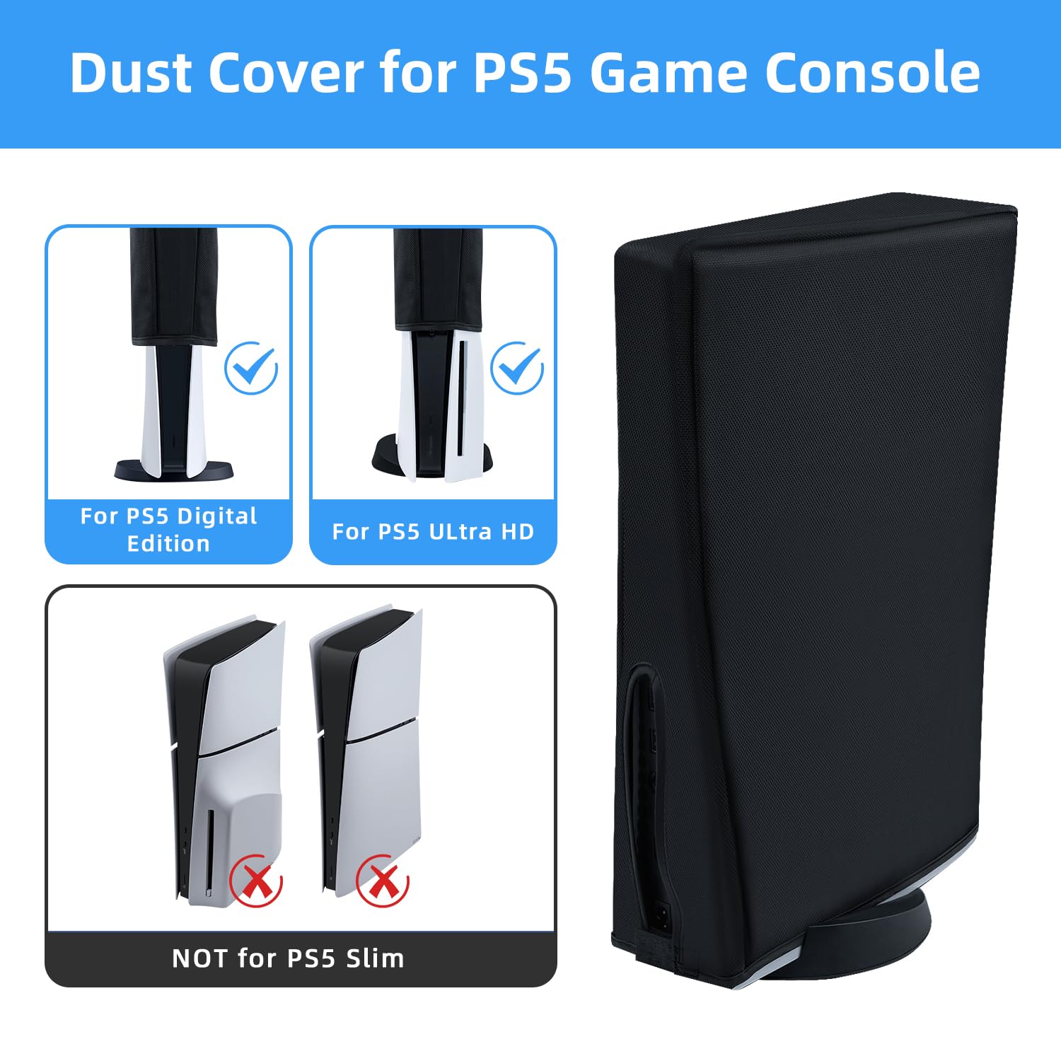 Tolesum Odporny na zarysowania/wodoodporny pokrowiec ochronny do PS5 Digital Edition/Konsole Ultra HD - nie do PS5 Slim/Pro-Black