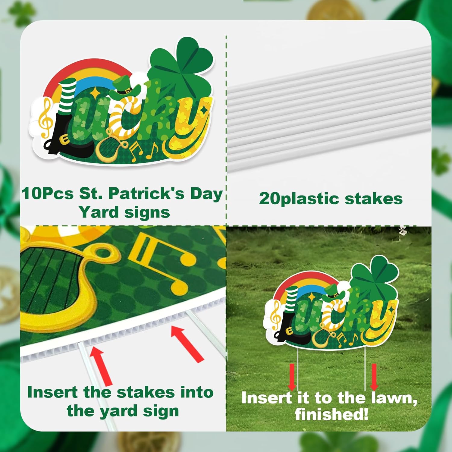 10Pcs St. Patrick's Day Yard Sign Decorations Gnome Lawn Outdoor Decor with Stakes Saint Patricks Day lrish Home Garden Decorations