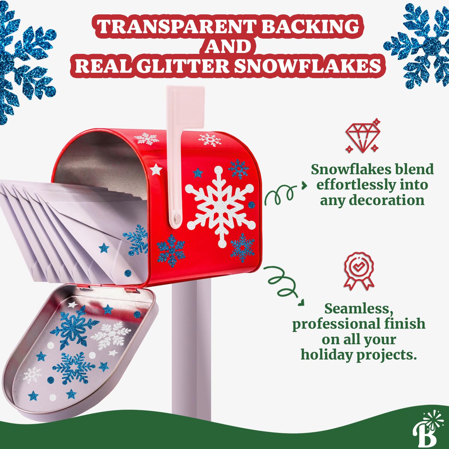 Schneeflocken Aufkleber Groß Echt Glitzer Weihnachtsaufkleber für Umschläge Schneeflocken Aufkleber zum Basteln Weihnachtskarte Aufkleber für Umschläge Blau, Weiß Silber Schneeflocken Aufkleber Happy