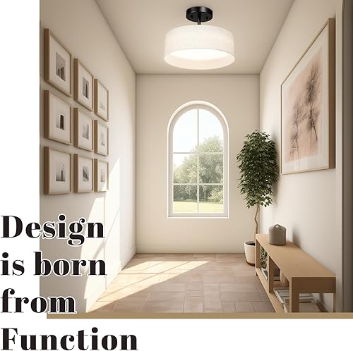 Miniatura 5 de Hamilyeah Lámpara de techo semiempotrada con pantalla de tela blanca, lámparas LED de 12 pulgadas para montaje en techo, lámpara de techo LED