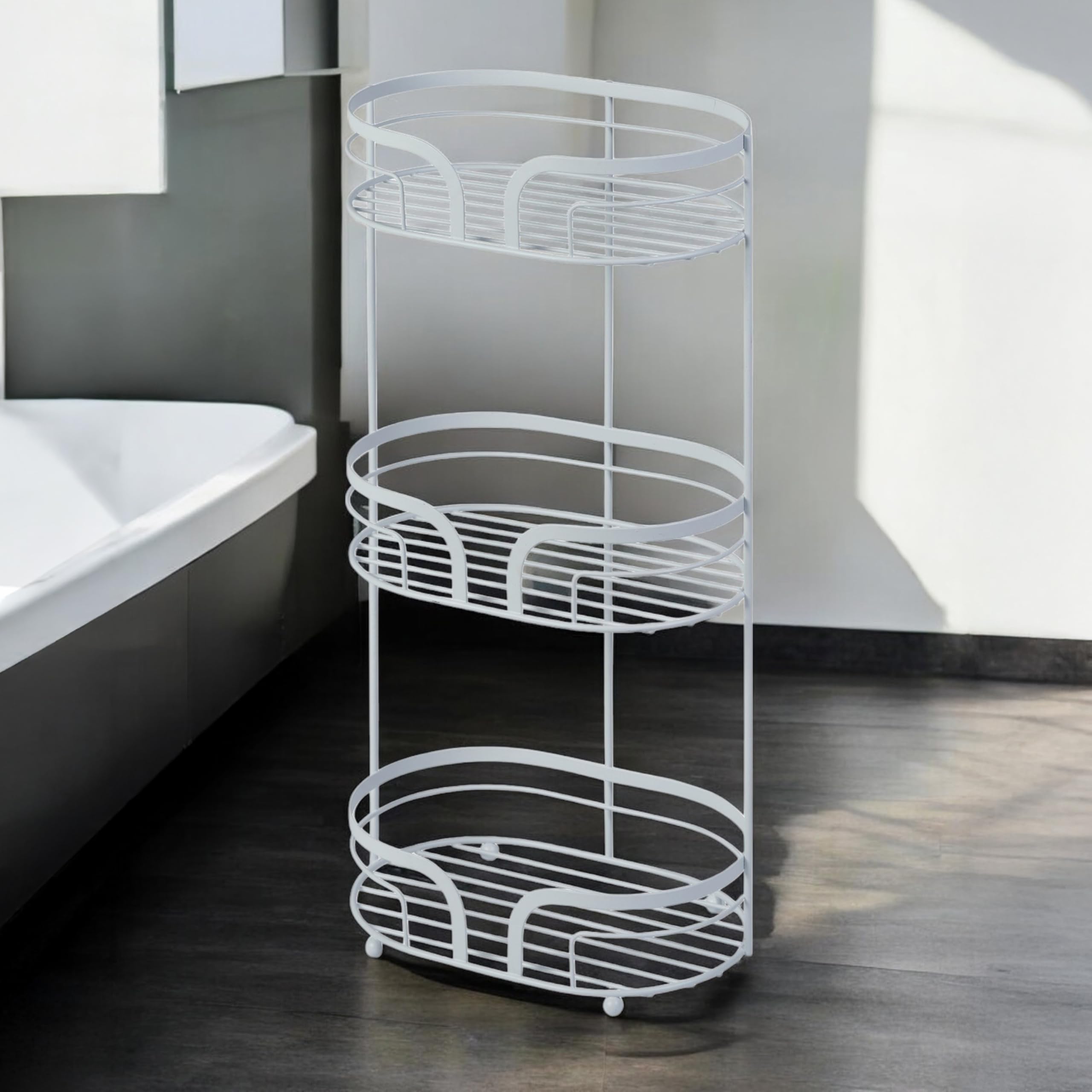 Showerdrape Dante Freestanding Floor Caddy Black Chrome White Pink Blue Beige Grey (White)