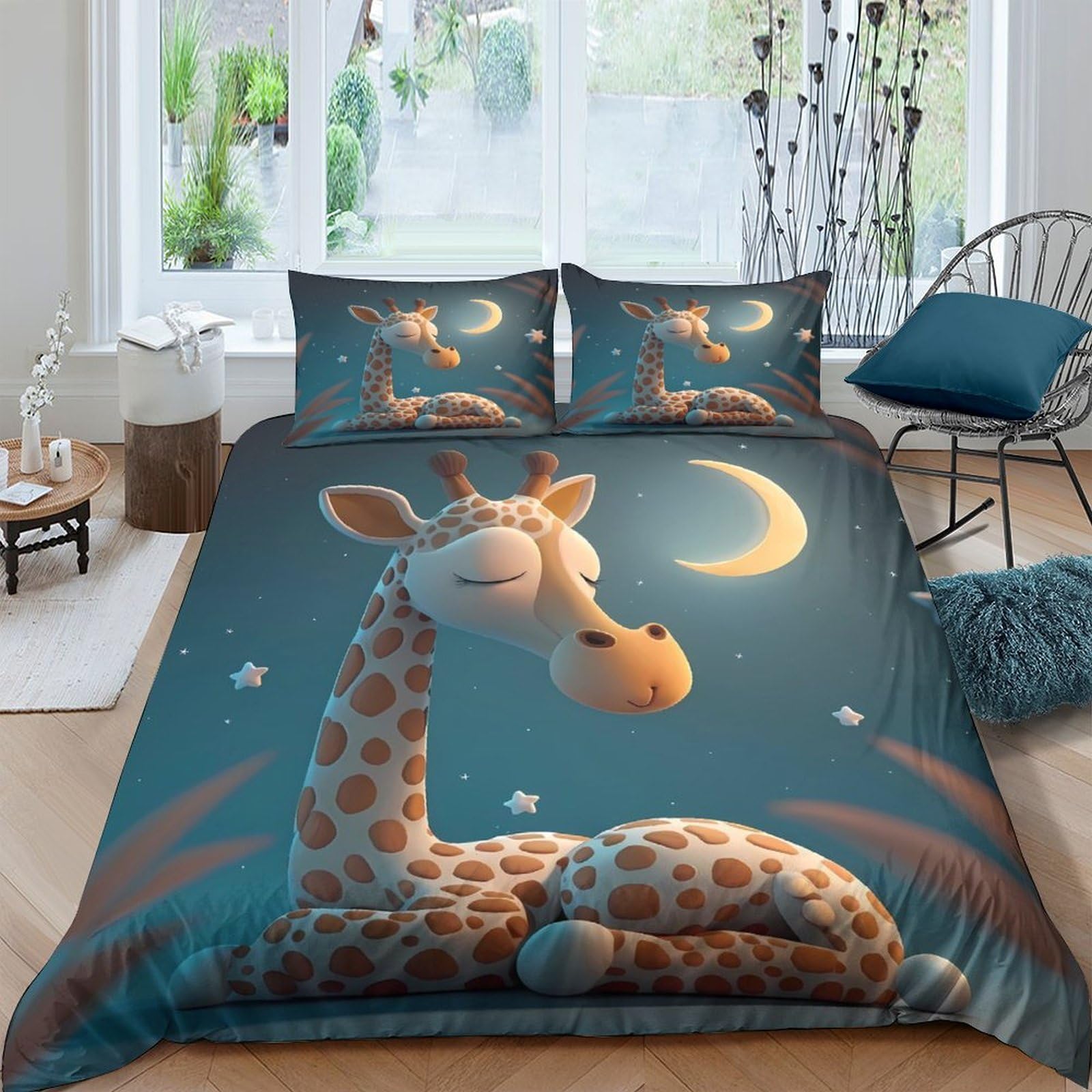 Ctjqhvkz Style-5 3D Printed Sleeping Giraffe Fitted Sheet Microfiber Easy Care Crescent Moon Mattress Cover For Bedroom Dorm Home Decor Single（135X200cm）