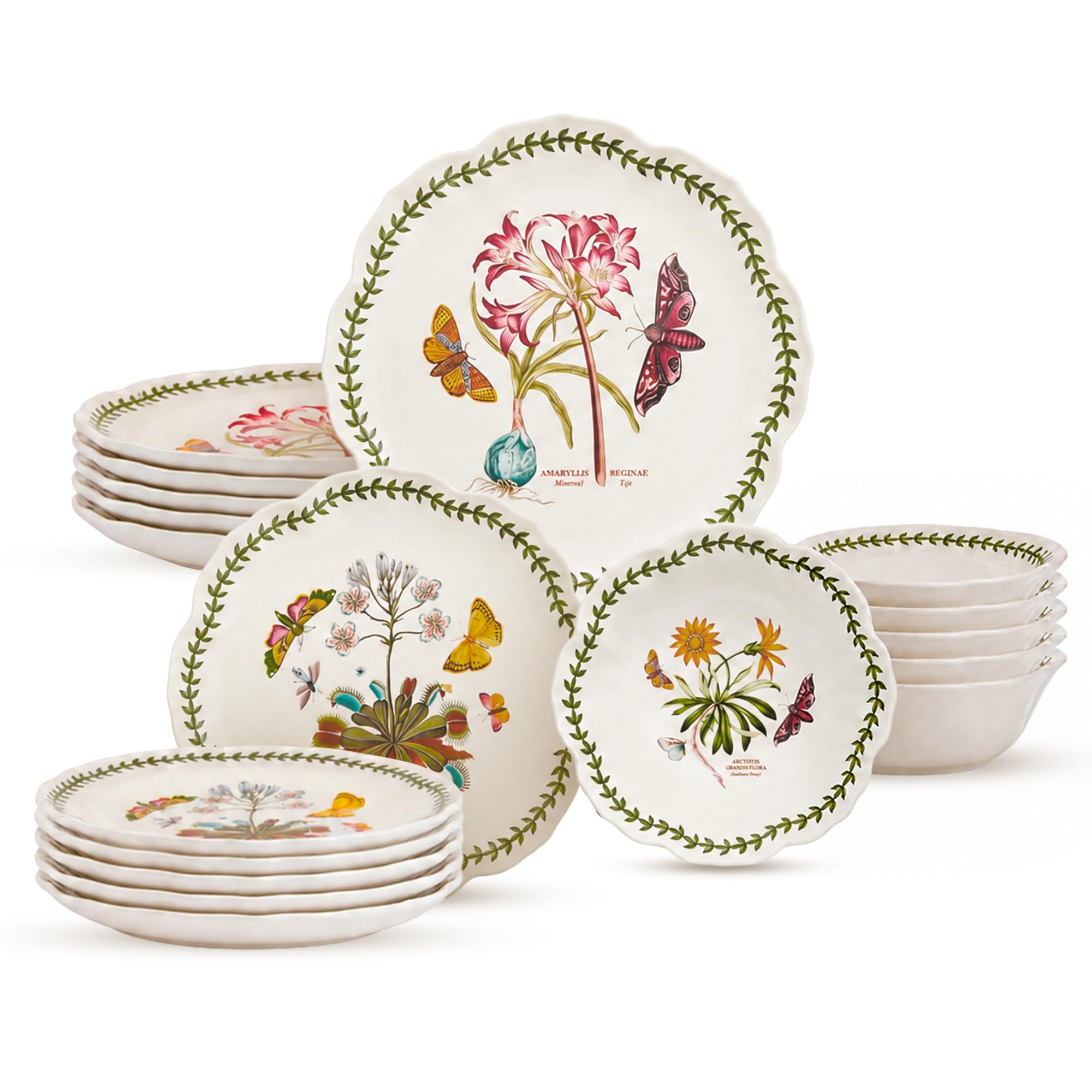 Botanic Garden 18-Piece Dinnerware, Set of 18 | Earthenware Floral Tableware for 6 with 10.5" Dinner Plates, 8" Salad Plates & 6.5" Bowls, Microwave & Dishwasher Safe