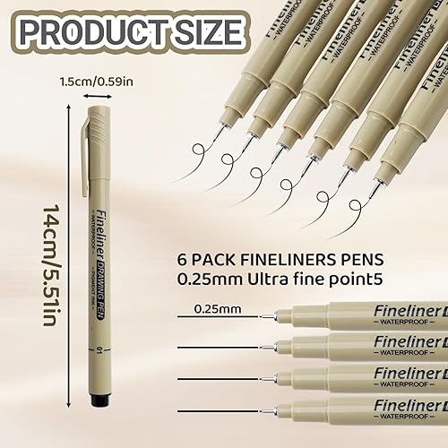 Miniatura 2 de Paquete de 6 bolígrafos de escritura de punta extrafina  Bolígrafo de micrón ultrafino de 0.010 in  No se corre la punta de microlínea  Marcadores