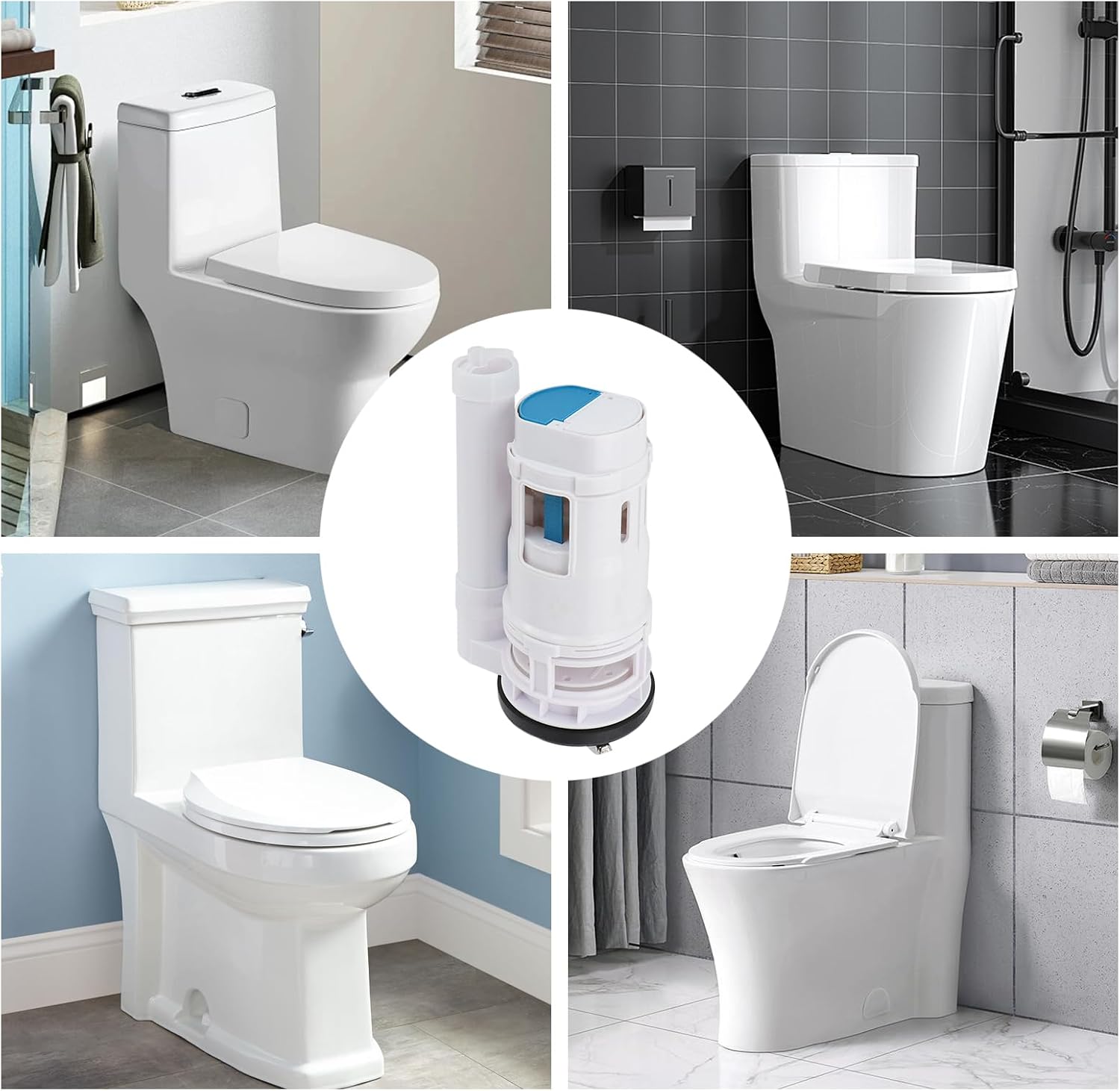 T Tulead Toilet Push Flush Valve 185mm/7.28" H, 2.5" Dia | for One-Piece Toilet, Push Button Flush Valve,for Toilet Tank Height: 7.48"-9.44", Toilet Replacement Parts