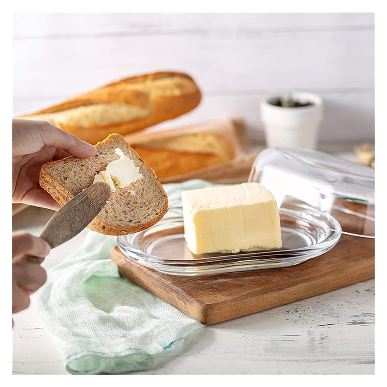 Beurrier avec couvercle en verre hermétique - Récipient à beurre réutilisable transparent