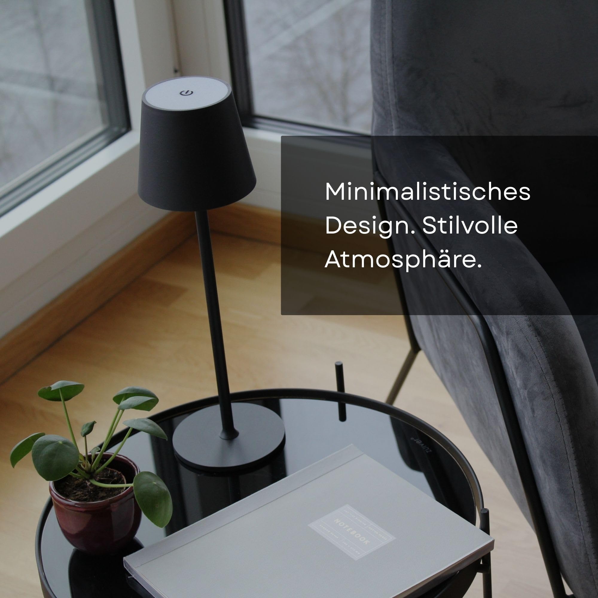 Nell LED Tischlampe Kabellos | 1800mAh Akku Wiederaufladbar | USB-C Ladeanschluss | IP54 Wassergeschützt | Dimmbar & 3 Farbtemperaturen | Für Indoor & Outdoor (BLACK, 8, LED)