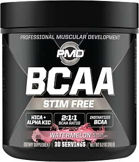 PMD Sports BCAA Stim-Free Amino Acids - Better Workout Performance, Enhanced Recovery, Daily Energy, Muscle Builder, and Muscle Sparing - BCAA Powder Drink Mix - Watermelon (30 Servings)