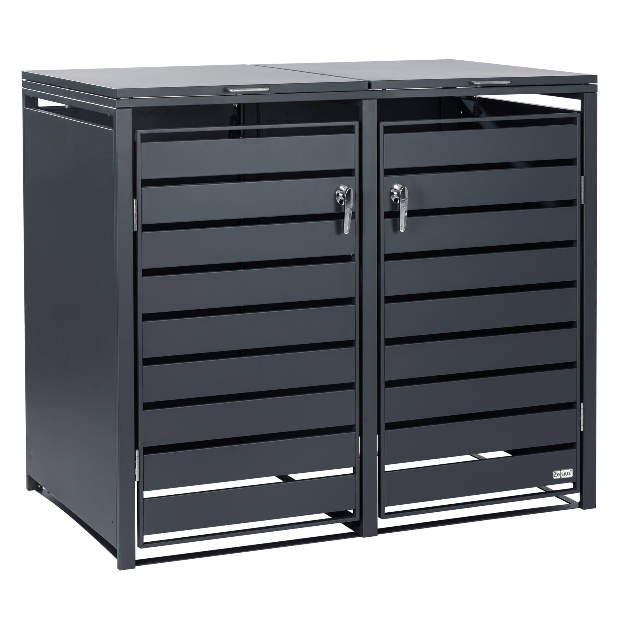 Zelsius Mülltonnenbox 2er Mülltonnen | (B) 132 x (T) 80 x (H) 117 cm | Anthrazit RAL7016 | inkl. Erweiterungsmöglichkeit | Mülltonnenverkleidung, Garten Müllbox, Aufbewahrungsbox für Mülltonnen