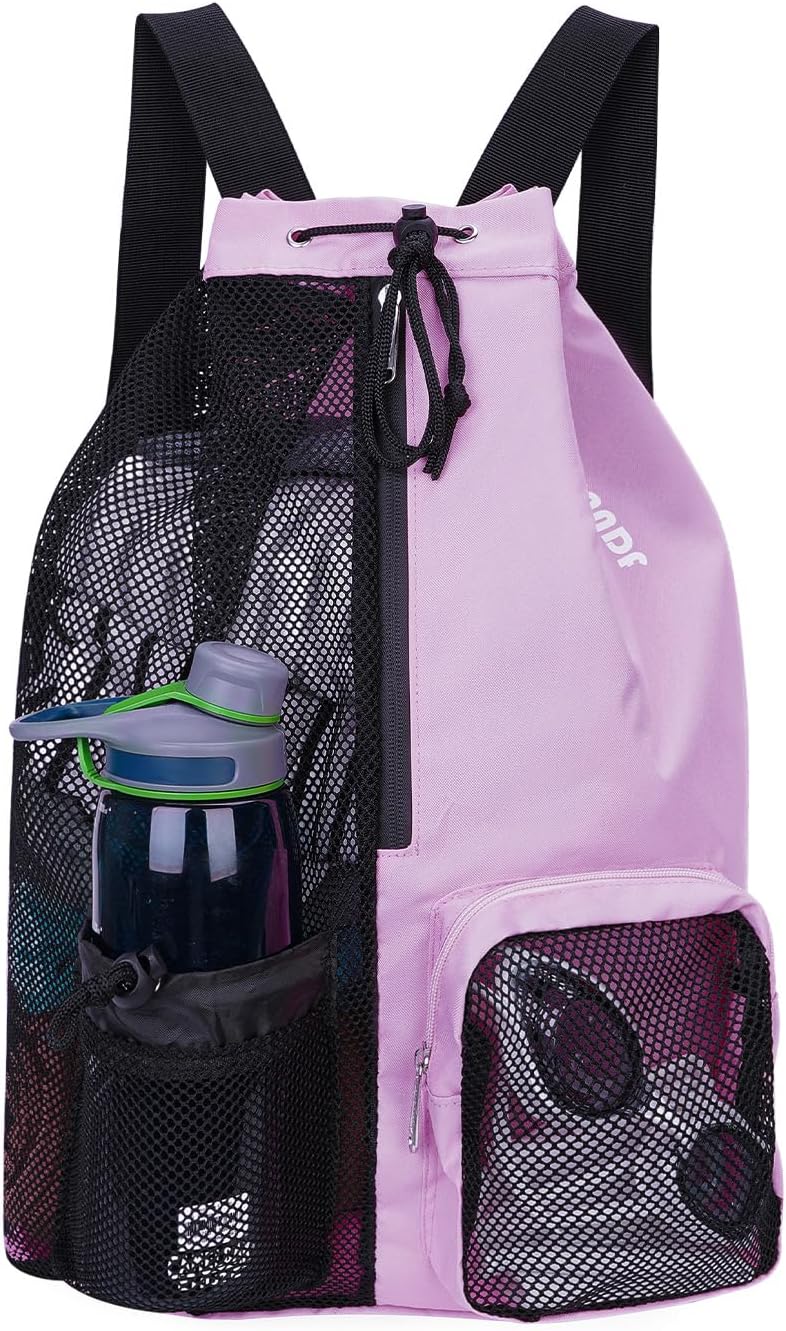 WANDF Mesh Swim Bag, Drawstring Beach Backpack