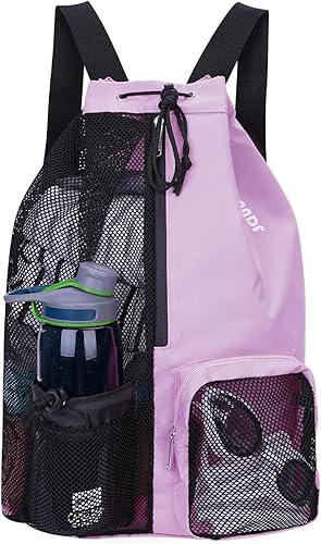 WANDF Mochila de Malla con Cordón para Natación, con Bolsillo para Artículos Húmedos, para Natación, Gimnasio y Equipo de Entrenamiento