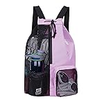 WANDF Swim Bag Mesh Drawstring Backpack with Wet Pocket Beach Backpack for Swimming, Gym, and Workout Gear (Purple)
