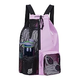 WANDF Swim Bag Mesh Drawstring Backpack with Wet Pocket Beach Backpack for Swimming, Gym, and Workout Gear (Purple)