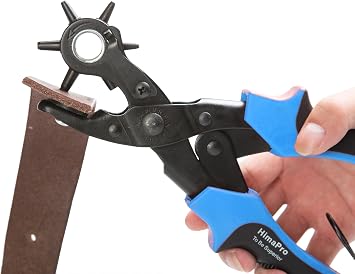 HimaPro Leather Hole Rotary Puncher for Belts, Dog Collars, Saddles, Shoes, Watch Bands, and etc. with a Measuring Ruler, Two Spare Punch Plates, and a Mini Metal Drill