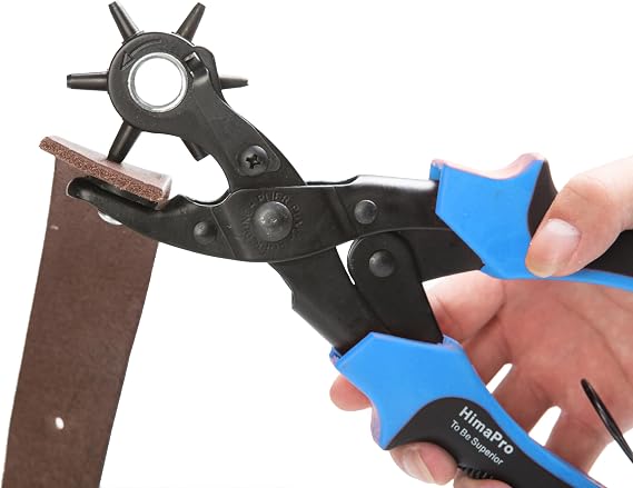 HimaPro Leather Hole Rotary Puncher for Belts, Dog Collars, Saddles, Shoes, Watch Bands, and etc. with a Measuring Ruler, Two Spare Punch Plates, and a Mini Metal Drill