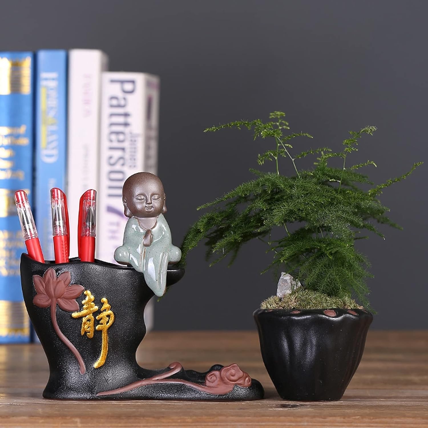 Brush Pot Ceramic Pencil Pen Holder, Creative Desktop Accessories Multipurpose Fashion Cute Pencil Holder,for Kids, Students, and Office Stationary Pen Container(D) image 5