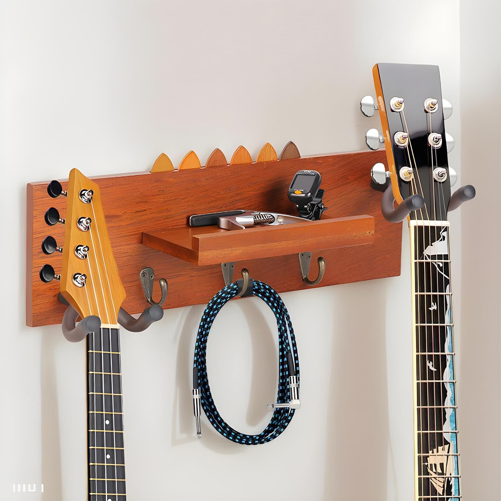 Wieszak Na Gitarę Do Montażu Na Ścianę - Drewniana Półka Ścienna Do Przechowywania Instrumentów | Organizer Bas I Ukulele Duża Pojemność Salonu