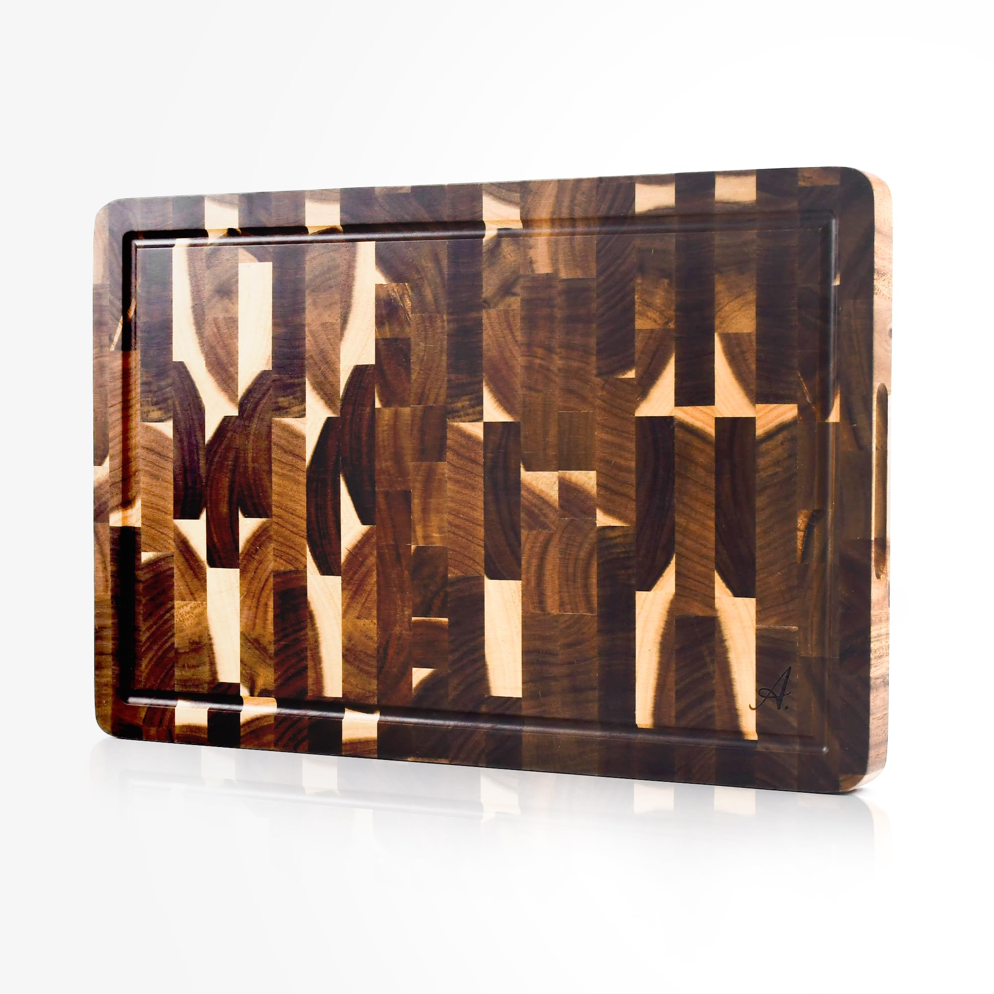 Extra-Large Acacia Chopping Board 45×30cm – Premium End Grain Wooden Cutting Board with Juice Groove, Matte-Sealed Vertical Grain for Kitchen Prep, Serving & Charcuterie