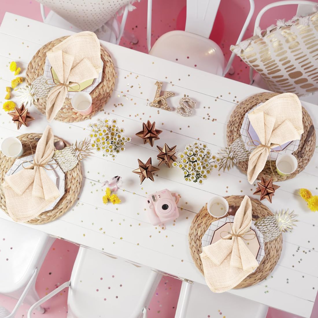 RANJIMA 12 servilletas de tela, 42 x 42 cm, servilletas de algodón, servilletas de tela, para Navidad, celebraciones familiares, bodas, cumpleaños (beige)