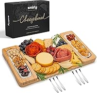 SMIRLY Large Bamboo Charcuterie Board Set - Cheese Serving Tray with Knives, Ideal Housewarming Wedding Gift for Couples