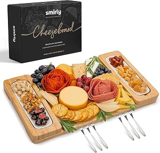 SMIRLY Large Bamboo Charcuterie Board Set - Cheese Serving Tray with Knives, Ideal Housewarming Wedding Gift for Couples