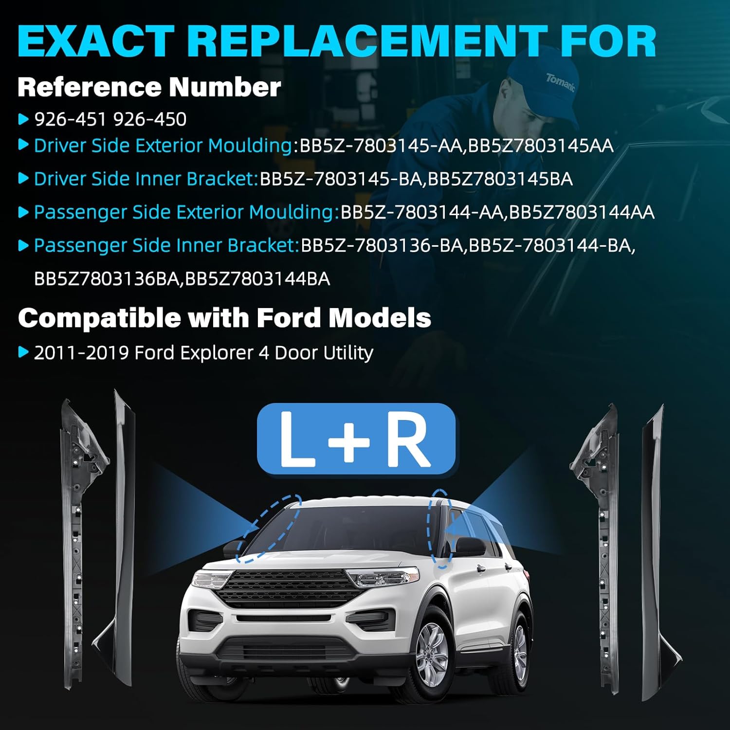 Outer & Inner Windshield A-Pillar Panel Molding Trim Compatible with Ford Explorer 2011-2019 –Driver Left & Passenger Right Side –Replaces OEM 926-450 926-451 –Upgraded Curved Design with Secure Fit