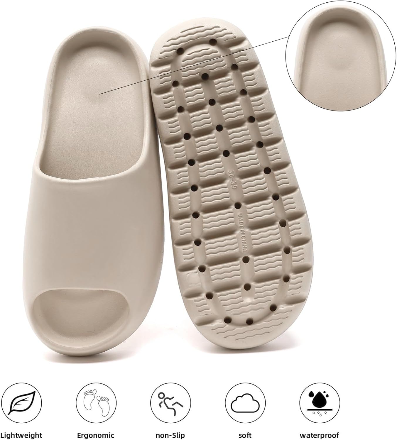 Cloud Slides for Women Men, Recovery Womens Pillow Slides,EVA Anti-Slip shower shoes,Thick Sole Open Toe Garden Shoes,men's sandals,mens slippers for Indoor and Outdoor Size - Image 5