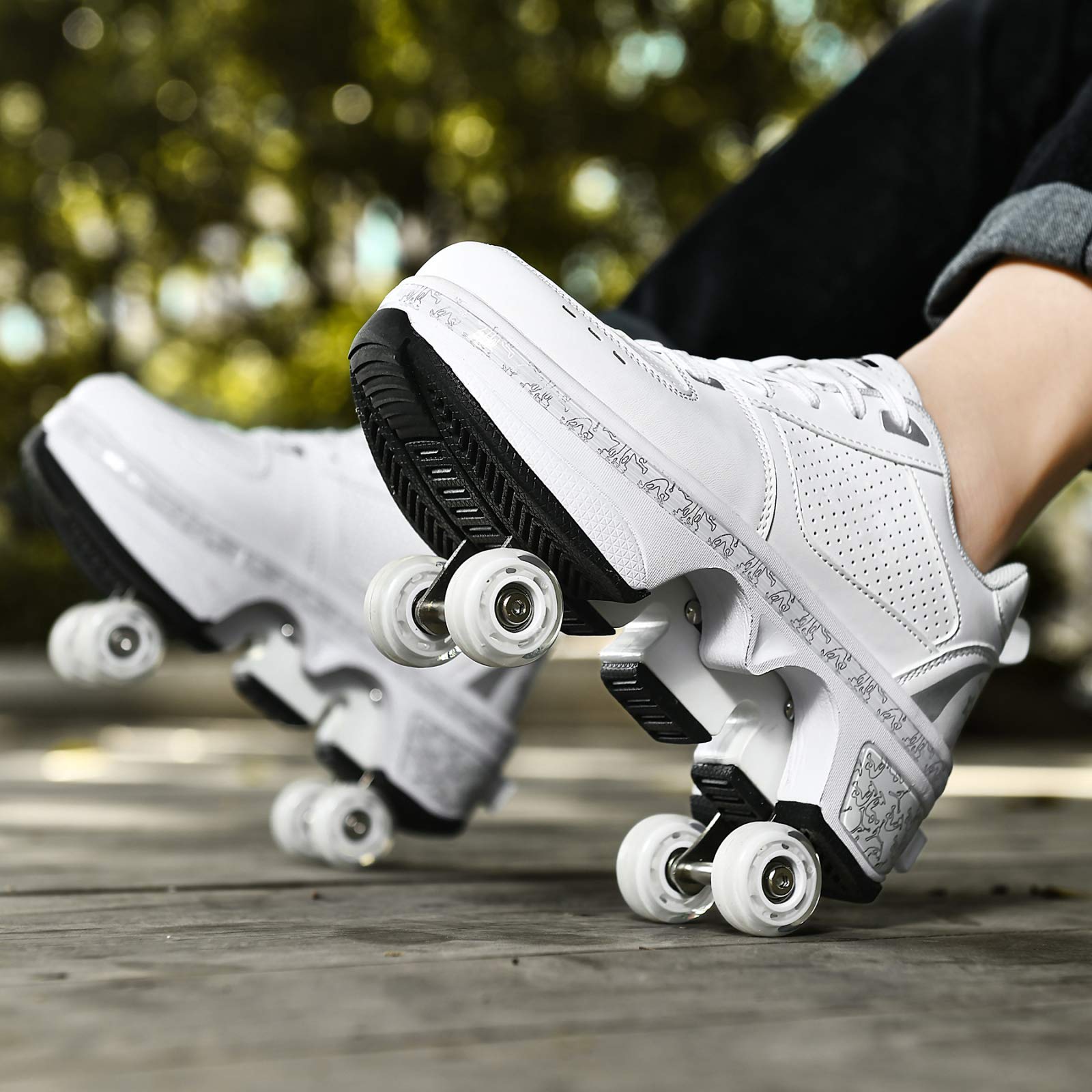 Rolschaatsen Dames LED Quad Rolschaatsen Rolschaatsen Sportschoenen Inline Skates Verstelbare 2-in-1 Multifunctionele Schoenen,Silver(highTop)-EU 33/UK 1
